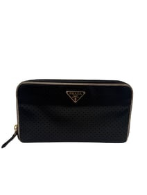 Prada Black Perforated Saffiano Leather zip Wallet