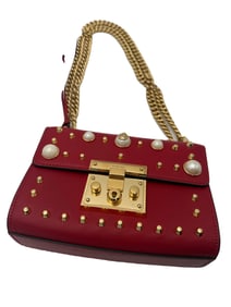 GUCCI Red Leather Stud & Pearl Padlock Bag