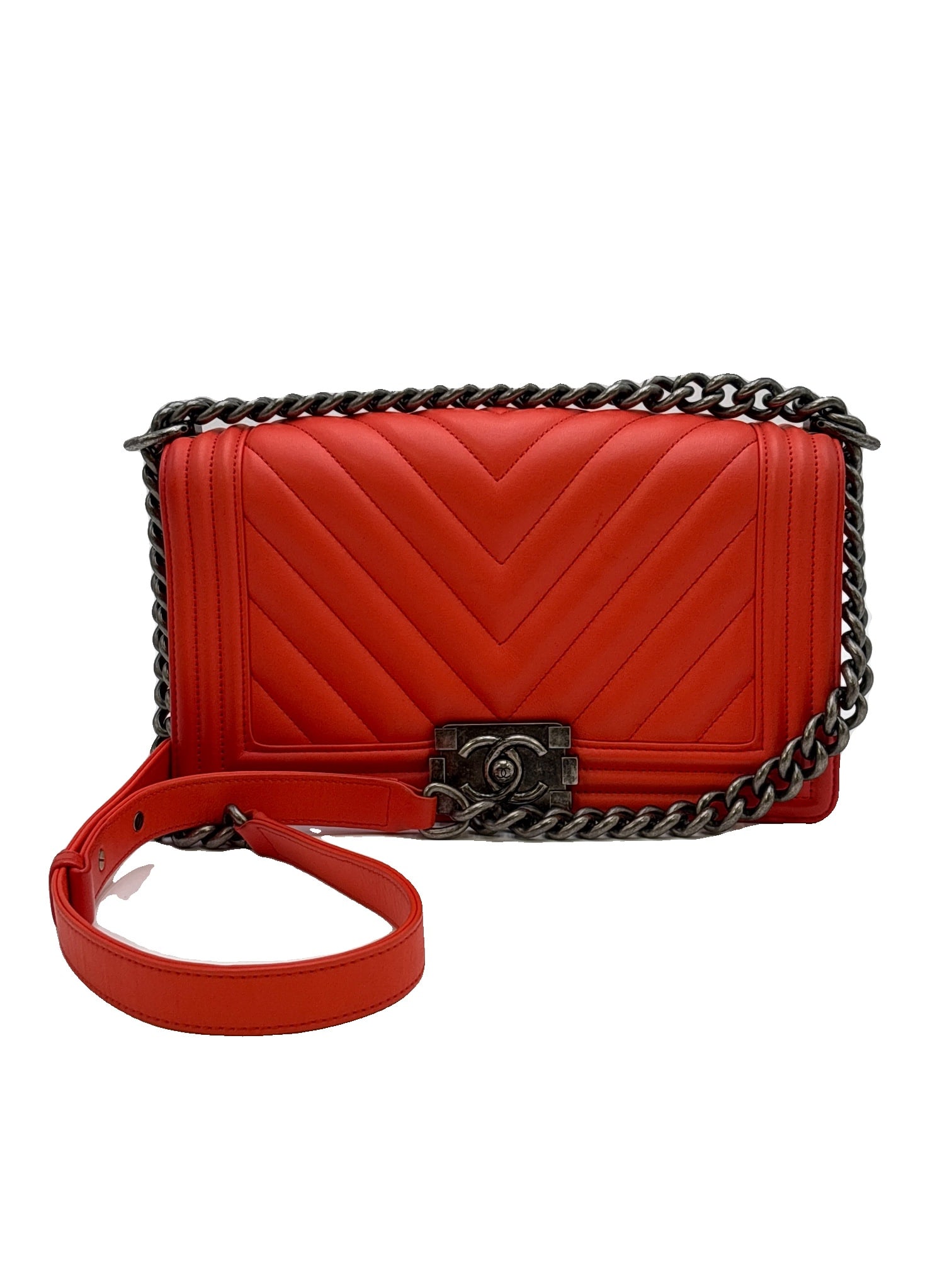 CHANEL Lambskin Chevron Medium Boy Flap Orange (1 of 7)