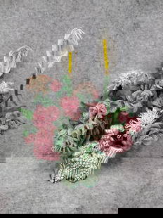 Vintage Beaded Floral Arrangement in McCoy Planter: Vintage Beaded Floral Arrangement in McCoy Planter planter is 5.5" tall and 6" long, 15.5" overall height