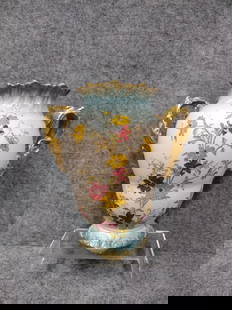 Antique Adderley Porcelain Floral Vase w/ Gilt Gold Handles: Antique Adderley Porcelain Floral Vase w/ Gilt Gold Handles no chips or cracks, 9.5" tall