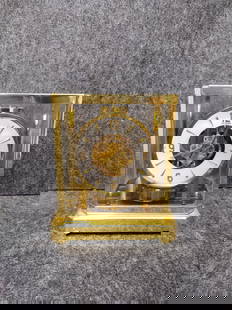Jaeger-LeCoultre Atmos Perpetual Motion Atmospheric Gold Plated Clock: Jaeger-LeCoultre Atmos Perpetual Motion Atmospheric Gold Plated Clock appears to work properly, stored and transported with stop lever engaged, serial number 167736, 8.25x6x9.25
