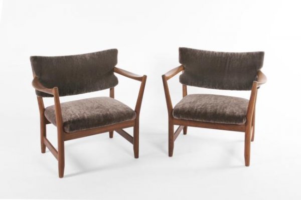Peter Wessel Armchairs, Norway circa 1950: Peter Wessel Armchairs, Norway circa 1950 Dimensions: 27h x 28.5w x 22d x 15h seat inches, teak, mohair fabric upholstery