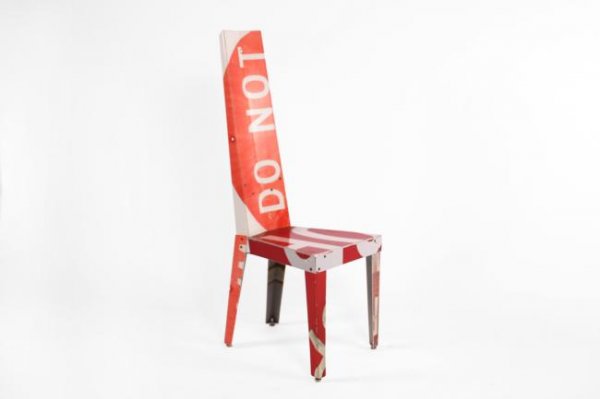 Boris Bally Transit chair, USA circa 1985: Boris Bally Transit chair, USA circa 1985 Dimensions: 48.5h x 16w x 18d inches, seat 18h inches, made of streetsigns