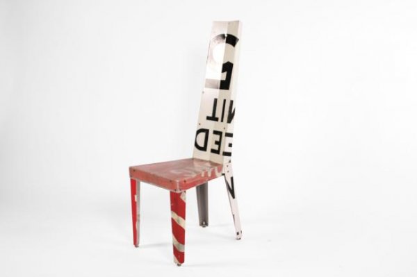 Boris Bally Transit chair, USA circa 1985: Boris Bally Transit chair, USA circa 1985 Dimensions: 48.5h x 16w x 18d inches, seat 18h inches, made of streetsigns