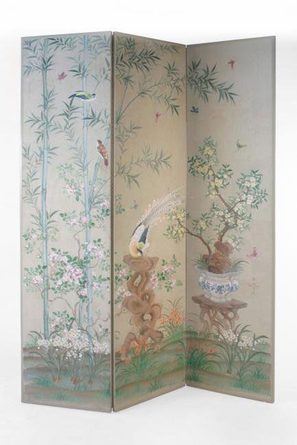 Robert Crowder 3 panel screen, USA circa 1950: Robert Crowden 3 panel screen, USA circa 1950 Dimensions: 95h x 69w inches, 3 pcs of signed and hand painted wooden panels