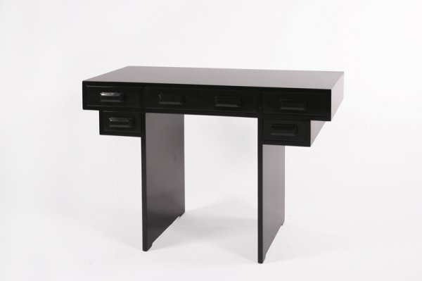 Paul Frankl Lacquered console, USA c.1950: 30.5h x 42w x 20d inches, black lacquered mahogany
