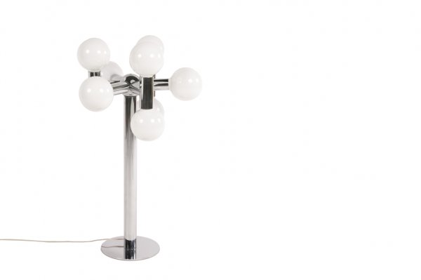 Mid Century Modern table lamp by Robert Sonneman: 32h x 9d inches, chrome base USA c. 1950