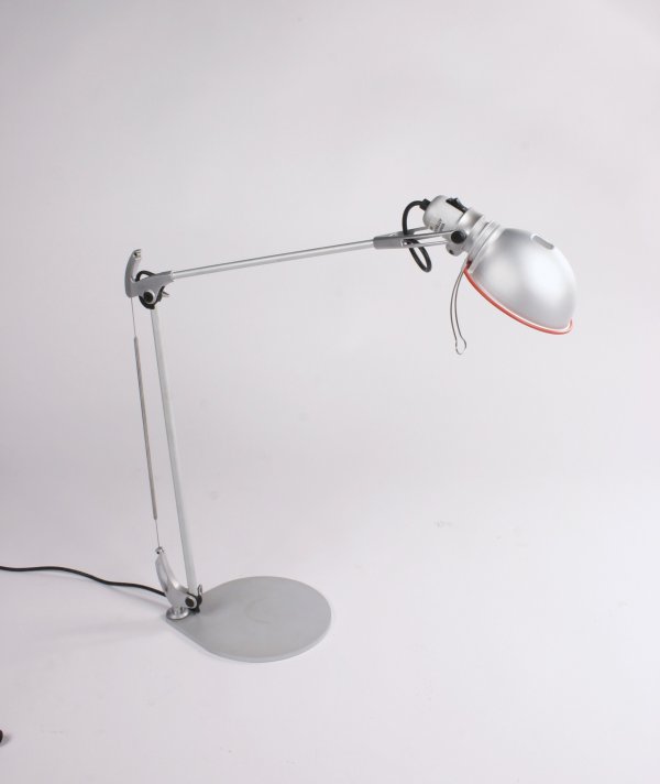 Knoll by Artemide: Bella desk lamp, Italy: 23h x 25long arm inches, matt aluminum, designed by R. Blumer