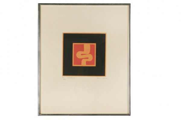 Carlos Davila ( 1935 -): "Lightening", Peru 1970: 29h x 22w inches, serigraph, signed dated and framed
