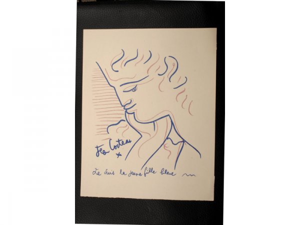 Jean Cocteau: Je suis une juene fille blue: 11 x 8 inches, lithograph edition of 250, signed in the stone JC and estate stamp, Lit: purchased directly from JC in Milly-la-Foret, France