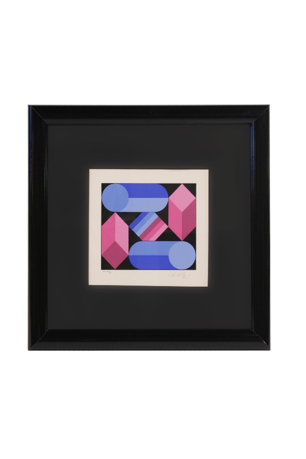 Victor Vasarely " PINK and BLUE" , France 1980's: 8h x 9.5w inches, limited serigraph, signed, numbered, framed