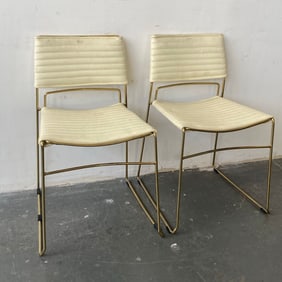 Pair of White and Gold Bar Stools