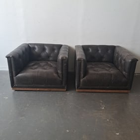 Pair of Brown Leather Armchairs