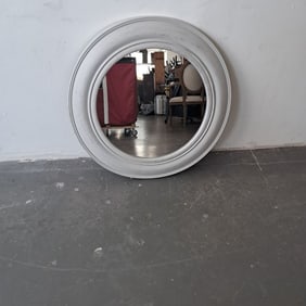 Round Wall Mirror in White Wood Frame