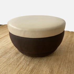 Modern Leather and Fabric Ottoman on wheels