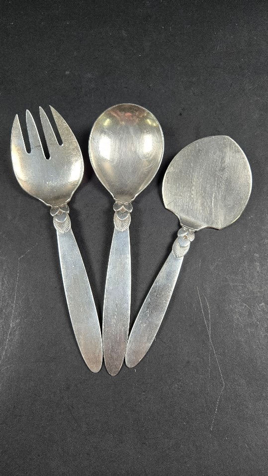 Georg Jensen "Cactus" Serving Pieces  - Cake  - Spoon - Fork  - Sterling (1 of 3)