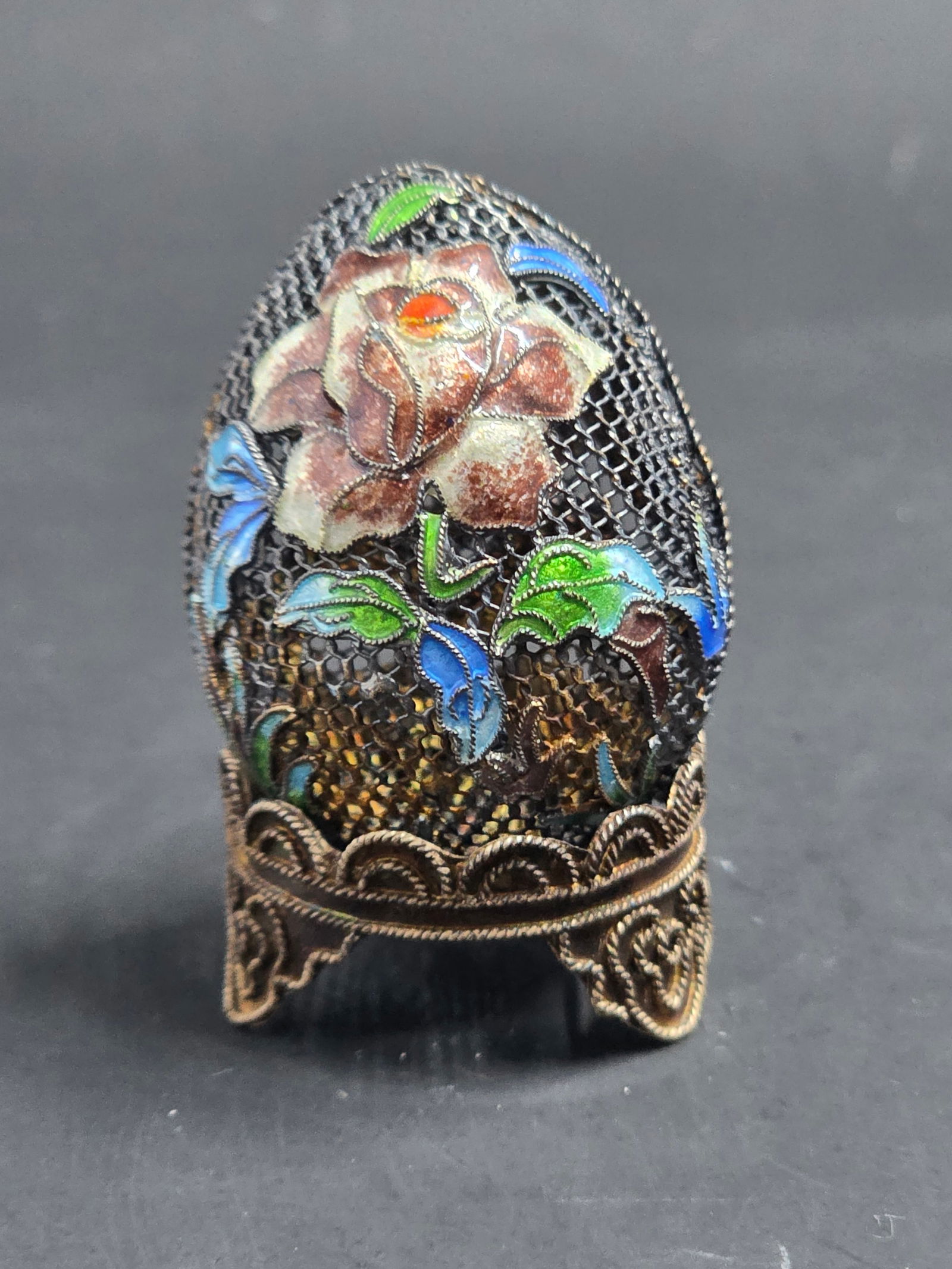 Magnificent Miniature Hand Crafted Silver Enameled Egg Signed 925 - 1inch + Stand: The term "Russian Israeli Egg" refers to a specific type of collectible, often a decorative egg or pendant, that blends the artistic traditions of Russia with Israeli themes. This style emerged as a n
