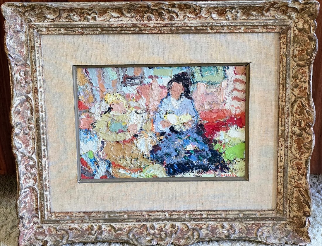 Market Scene Oil on Canvas by Georges Rene Sinicki (1 of 3)
