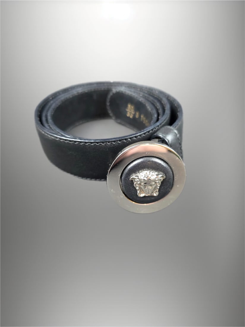 Giorgio Armani Black Leather Belt with Silver Buckle 36 inches 1.25 wide (1 of 3)