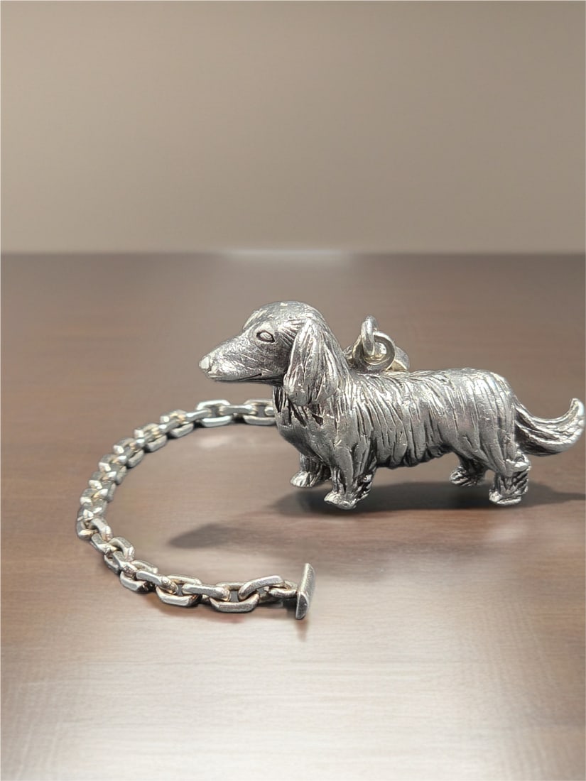 Hermes Dog Charm Pendant Silver Tone Dachshund Key Chain Accessory Rare (1 of 4)