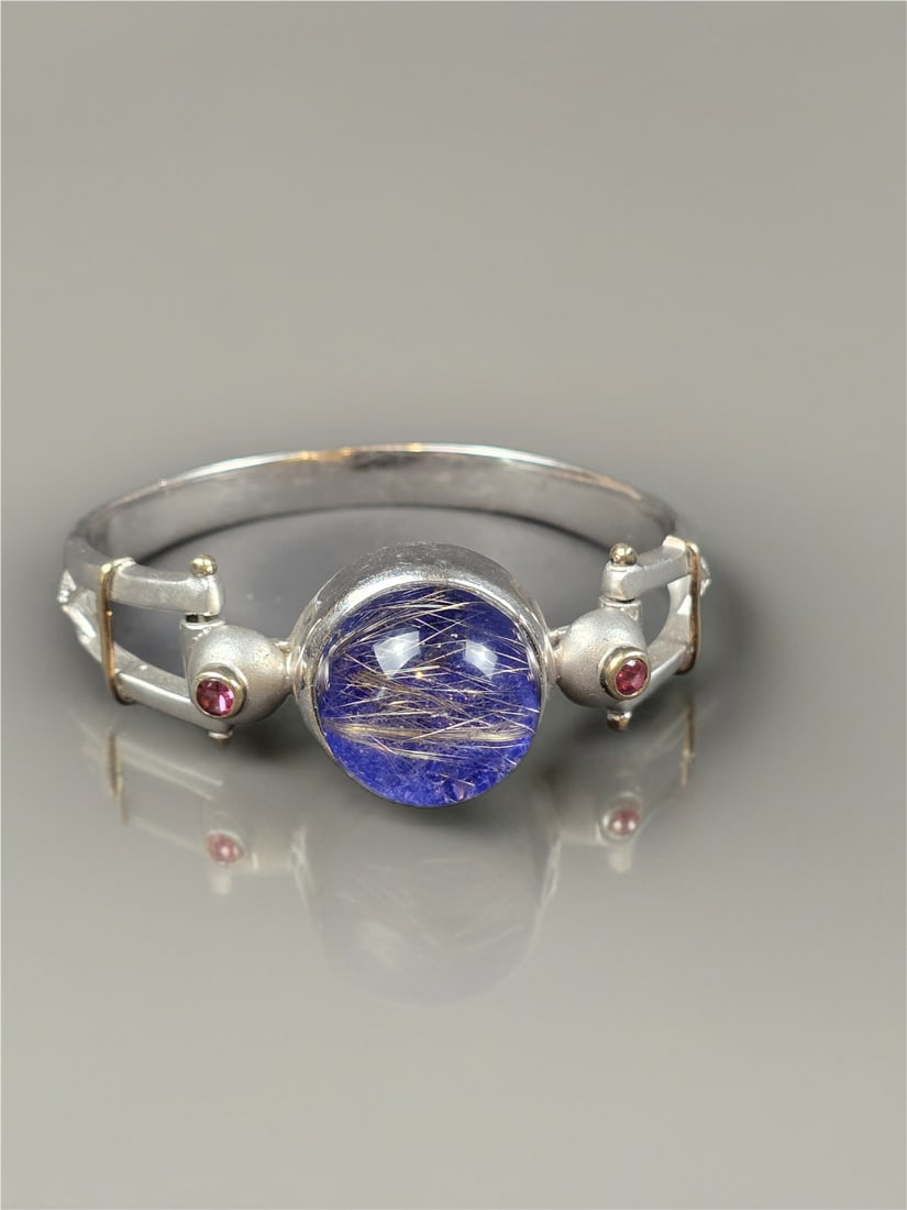 Rare Beautiful Natural Blue Dumortierite Crystal and 925 Sterling Bracelet: This is VERY small. 1.6oz total weight