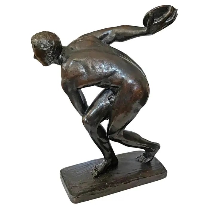 "DISCUS THROWER, " LARGE, EXTREMELY RARE BRONZE WITH NUDE MALE ATHLETE, MCKENZIE: Description: This 20th-century sculpture masterpiece was created by one of the most outstanding artists in the United States. He focused on the physique and performance of male athletes. This work is