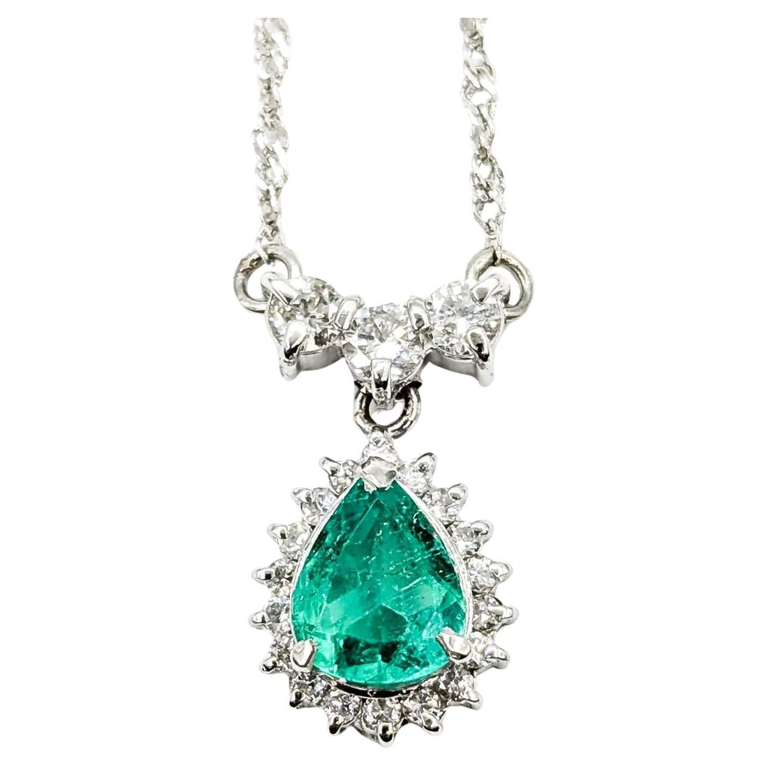 Elegant Platinum Emerald & Diamond Drop Necklace (1 of 1)