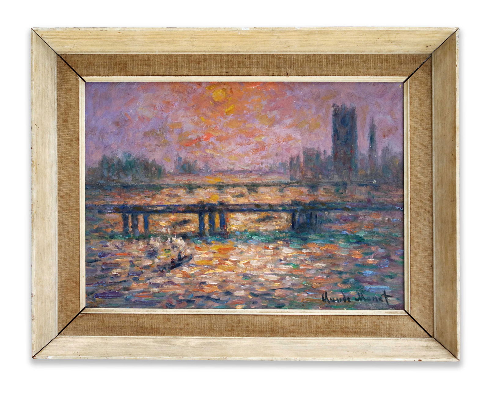 AFTER CLAUDE MONET (1840–1926), OIL ON CANVAS: CLAUDE MONET (1840-1926), ATTRIBUTED TO, OIL ON CANVAS Dimensions: Image size25.1 × 35.6 cm. All measured values are approximate. Outer frame size34.6 × 44.6 cm. All measured values are approximate.