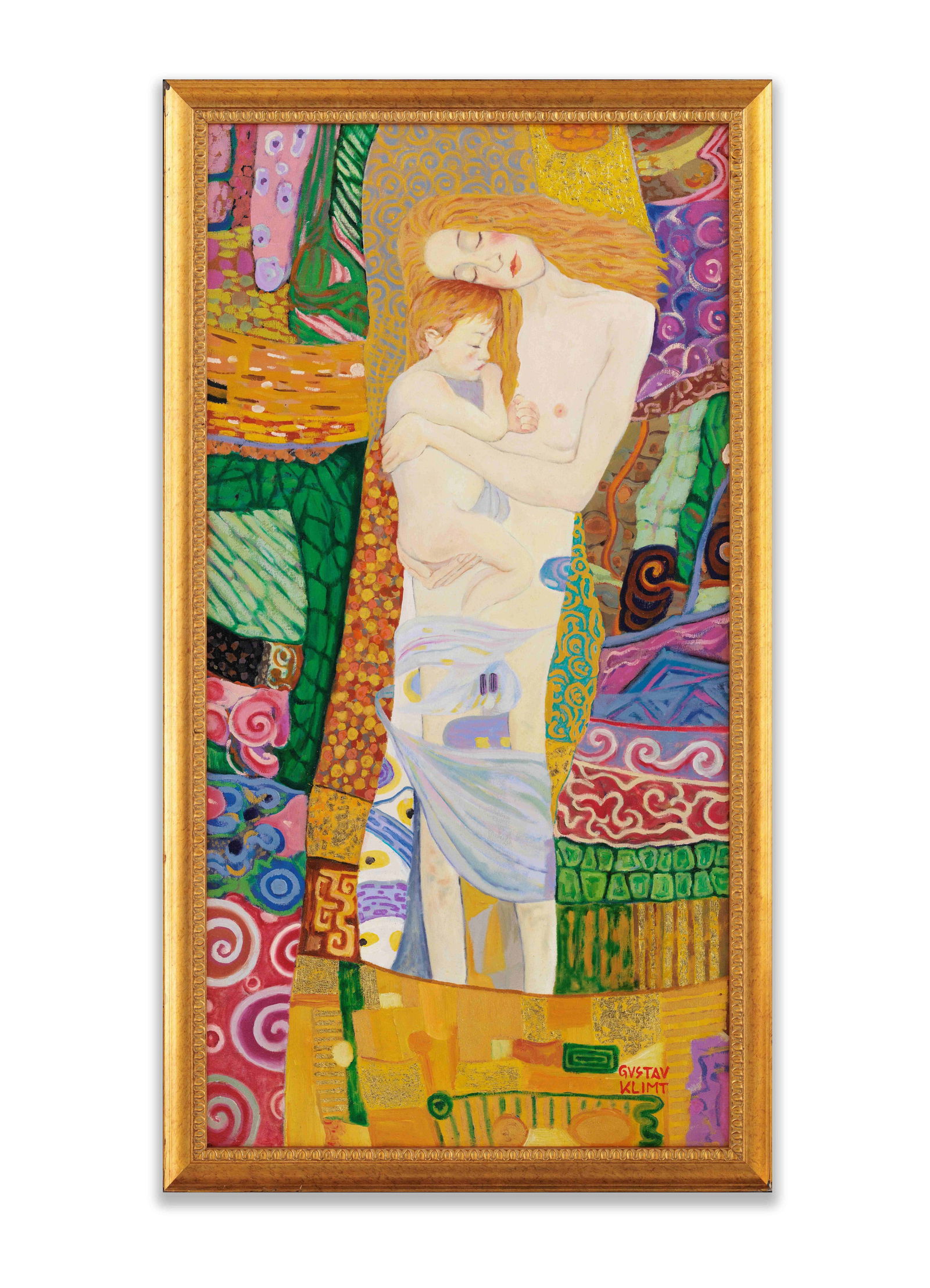 OIL ON CANVAS,IN THE STYLE OF GUSTAV KLIMT(1862-1918): OIL ON CANVAS,IN THE STYLE OF GUSTAV KLIMT(1862-1918)Dimensions:Image size:49 3/4 inches x 24 3/4 inches. All measured values are approximations. Outer frame size:53 1/2 inches x 28 3/8 inches. All