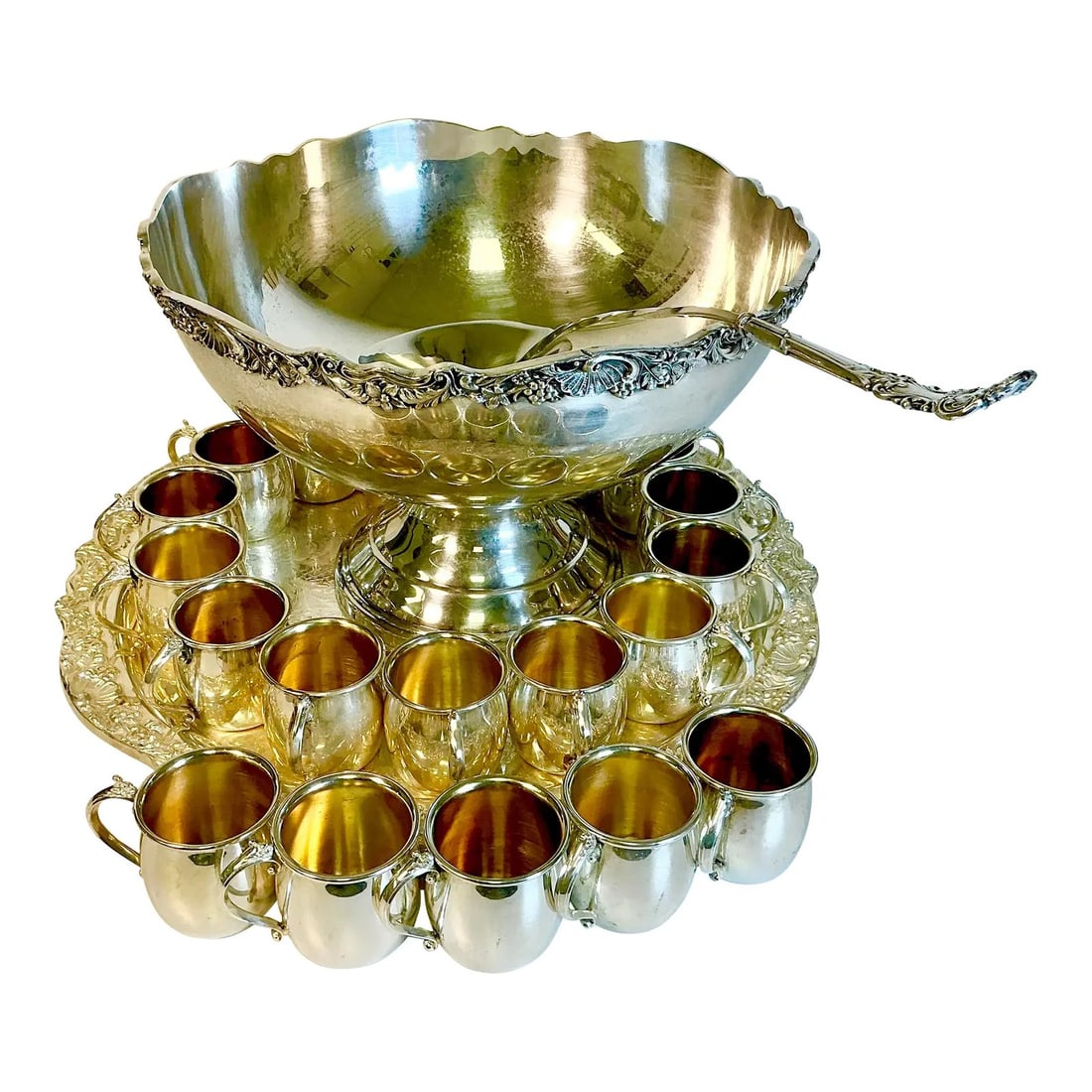 SILVER-PLATED PUNCH BOWL SET WITH CUPS AND LADLE (1 of 1)