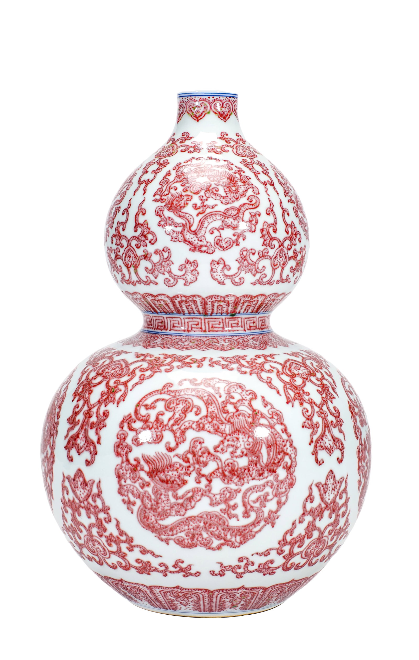 A COPPER-RED 'ROUNDEL DRAGON' GOURD-SHAPED VASE (1 of 7)