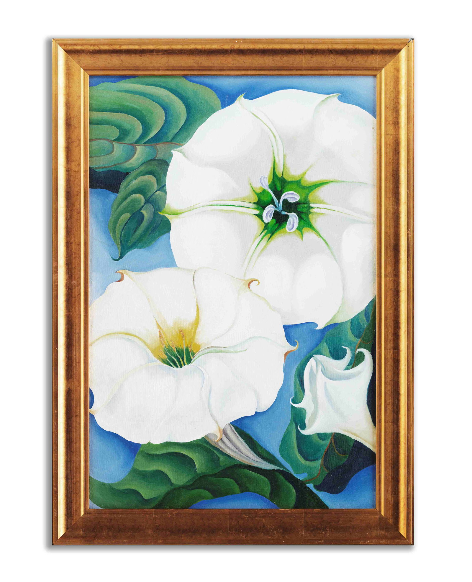 IN THE STYLE OF GEORGIA TOTTO O'KEEFFE (1887-1986), OIL ON CANVAS: IN THE STYLE OF GEORGIA TOTTO O'KEEFFE (1887-1986), OIL ON CANVAS Dimensions: Image size32 x 21 inches. All measured values are approximate.Outer frame size37 x 26 inches. All measured values are appr