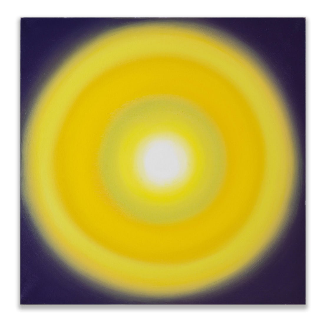 IN THE STYLE OF WOJCIECH FANGOR (1922-2015), OIL ON CANVAS: IN THE STYLE OF WOJCIECH FANGOR (1922-2015), OIL ON CANVAS Dimensions: Image size: 96.5 x 96.5 cm. All measured values are approximate. Description: A square oil painting centered on a glowing white c
