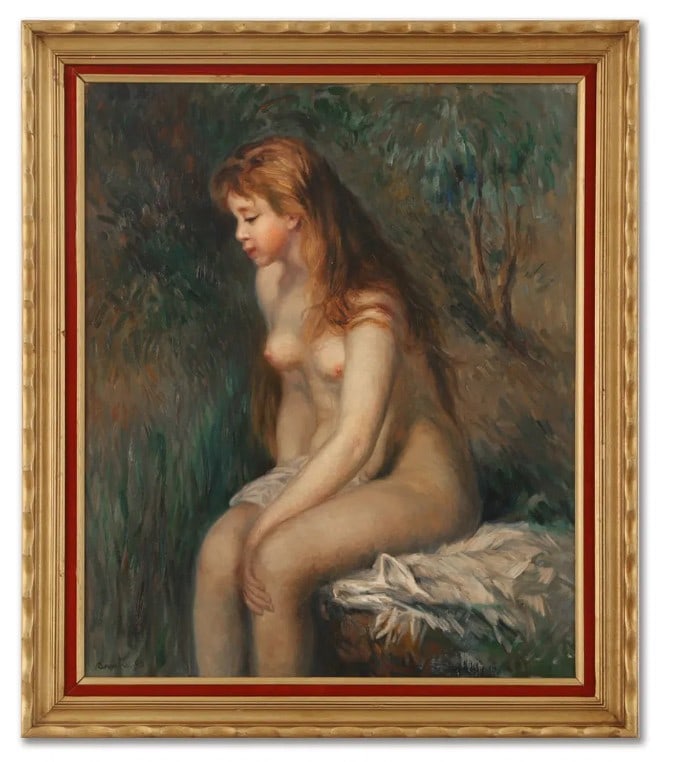 IN THE STYLE OF PIERRE-AUGUSTE RENOIR (1841-1919), OIL ON CANVAS: IN THE STYLE OF PIERRE-AUGUSTE RENOIR (1841–1919), OIL ON CANVAS Dimensions: Image size:72.3 × 60.5 cm. Outer frame size: 86.5 × 74.5 cm. Description: An oil on canvas catalogued to