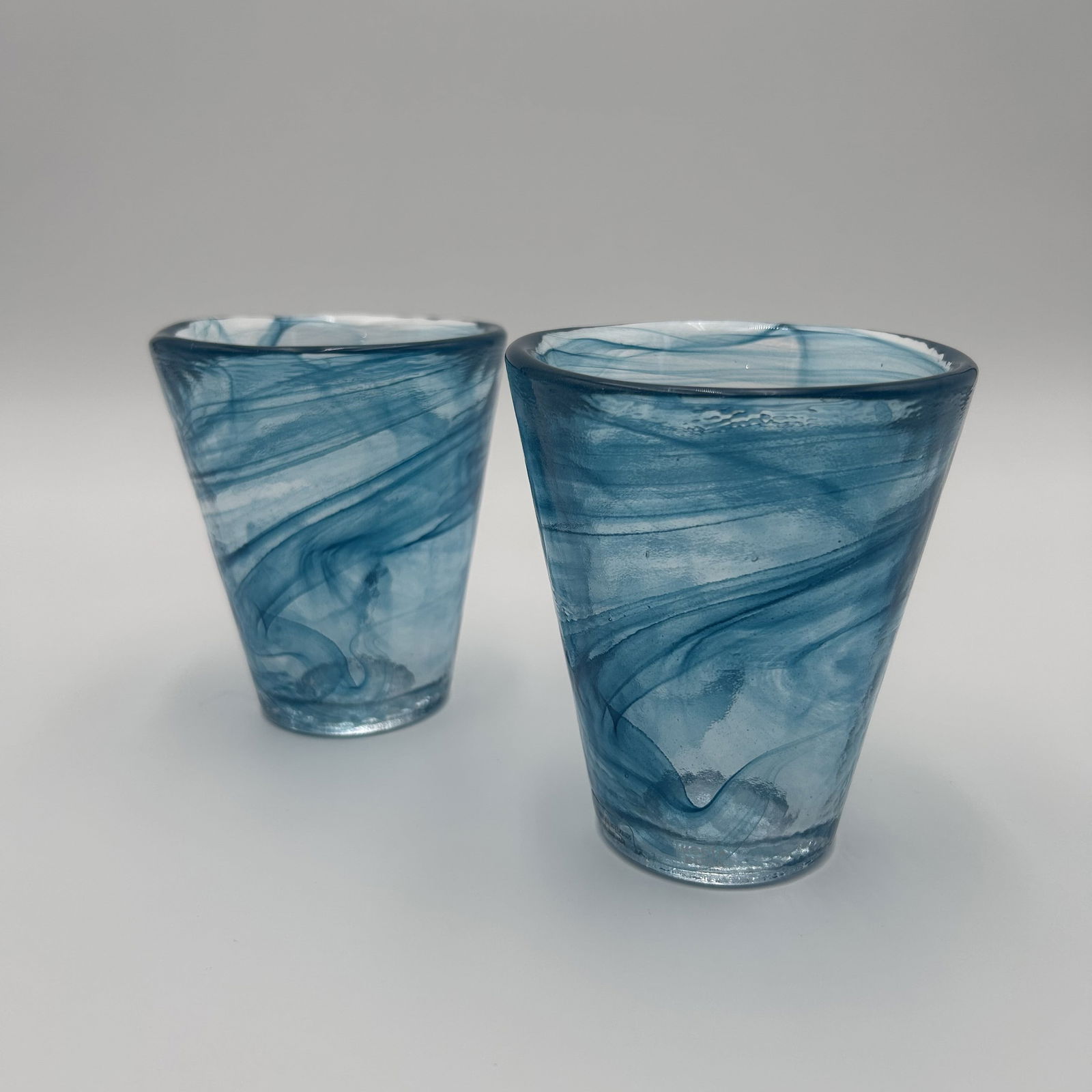 Two (2) Swedish Kosta Boda Light Blue Swirl Drinking Glasses Ulrica Hydman (1 of 7)