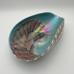 Vintage Murano Art Glass Sea Shell - Blue & Brown