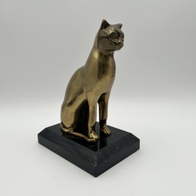 Cat Sculpture on Marble Base