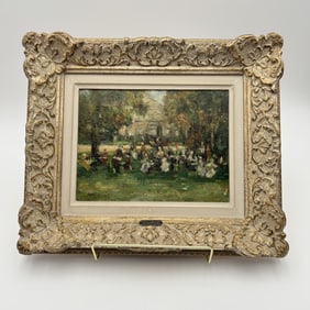 Restaurant de la Cascade au Bois de Boulogne, by Gabriel Spat framed oil on canvas board