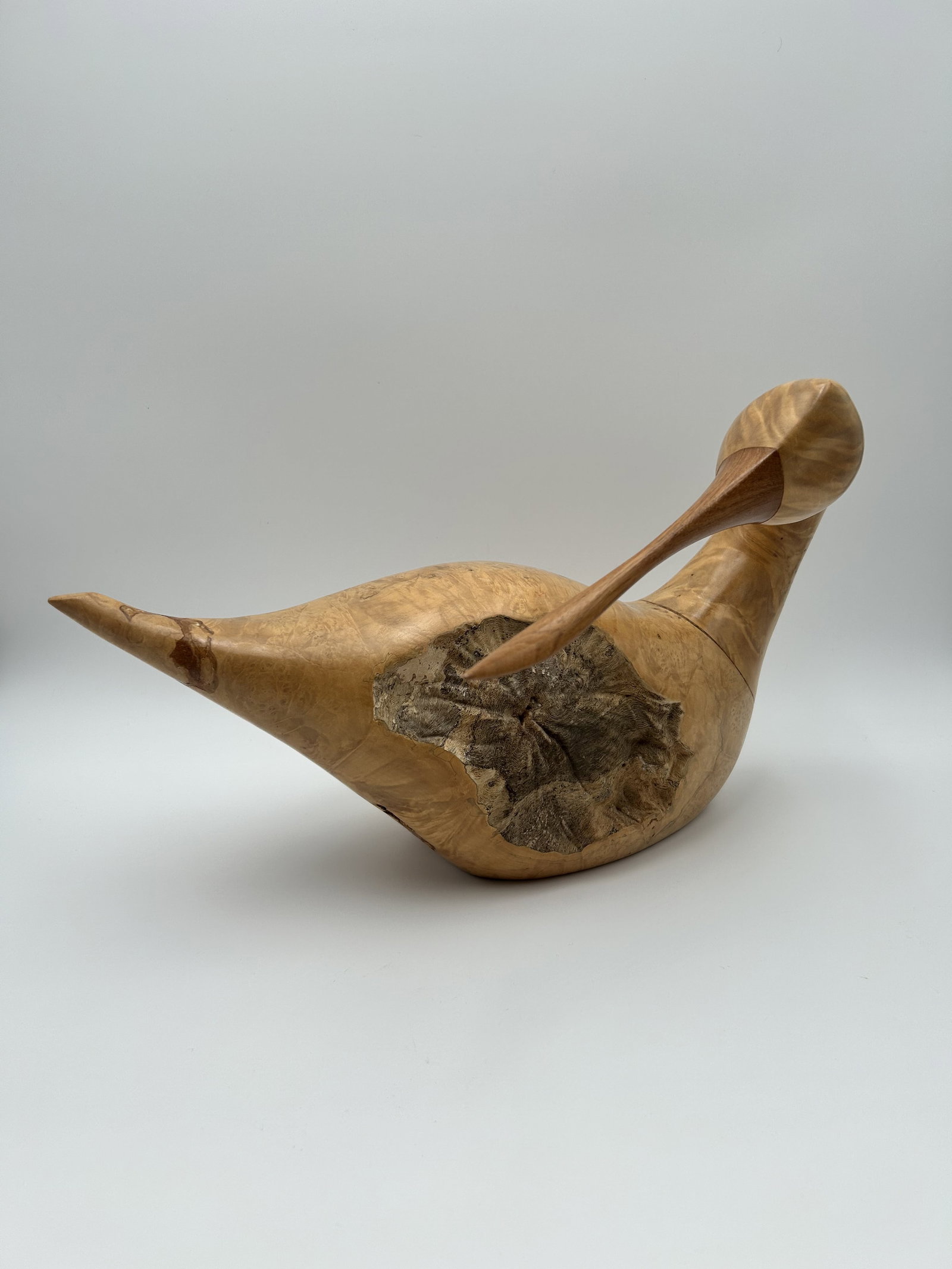 Charles Vaughn Burlingham, Maple Burl Rosewood Bird: Charles Vaughn Burlingham (1920 - 2013) Signed on Base Dated 9-30-81