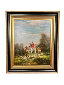 Fox Hunt by W. Larson, Oil on Canvas, Framed