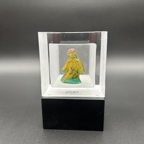 Swedish Kosta Boda Glass Cube Sculpture by Kjell Engman