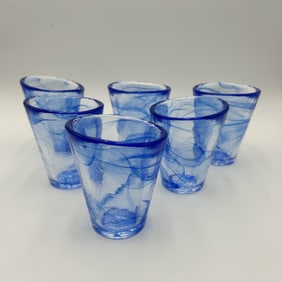 Six (6) Swedish Kosta Boda Cobalt Blue Swirl Drinking Glasses Ulrica Hydman