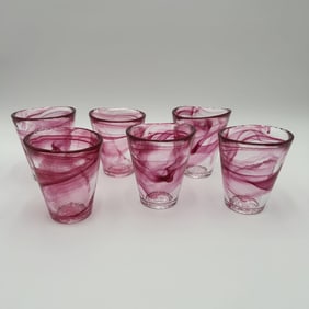 Six (6) Swedish Kosta Boda Red Swirl Drinking Glasses Ulrica Hydman