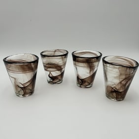 Four (4) Swedish Kosta Boda Brown Swirl Drinking Glasses Ulrica Hydman