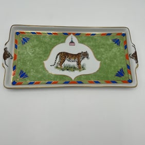 Lynn Chase Designs Tiger Raj 1998 Serving Tray Decorated with 24K Gold