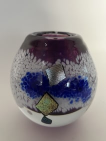 Vintage Purple Small Round Vase, Signed