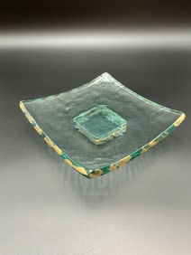 Square Annieglass Slab with Pedestal, Art Glass
