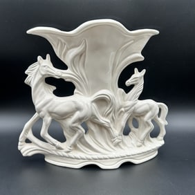 MCM White Vase with Prancing Horses