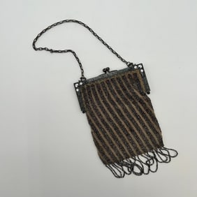 Antique 1920s Beaded Purse with Bead Fringe